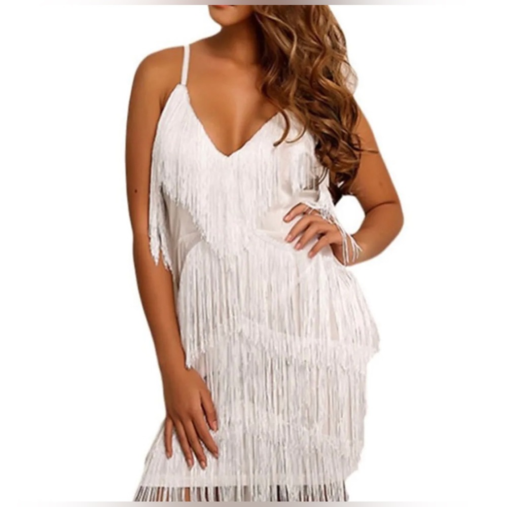 White fringe party dress